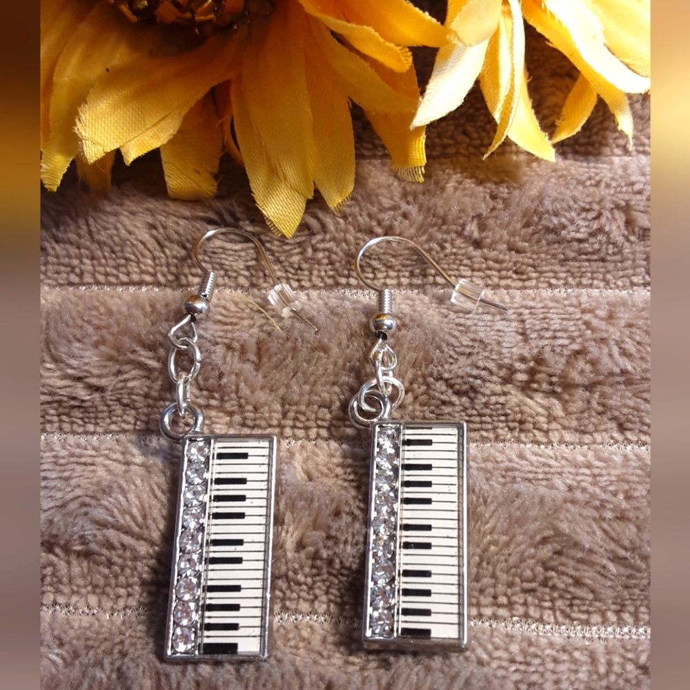 Hand Crafted Keyboard Earrings White Silver Pierced  Unique, Unusual,